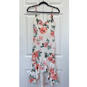 AQUA Floral print Midi Mermaid High Low Dress